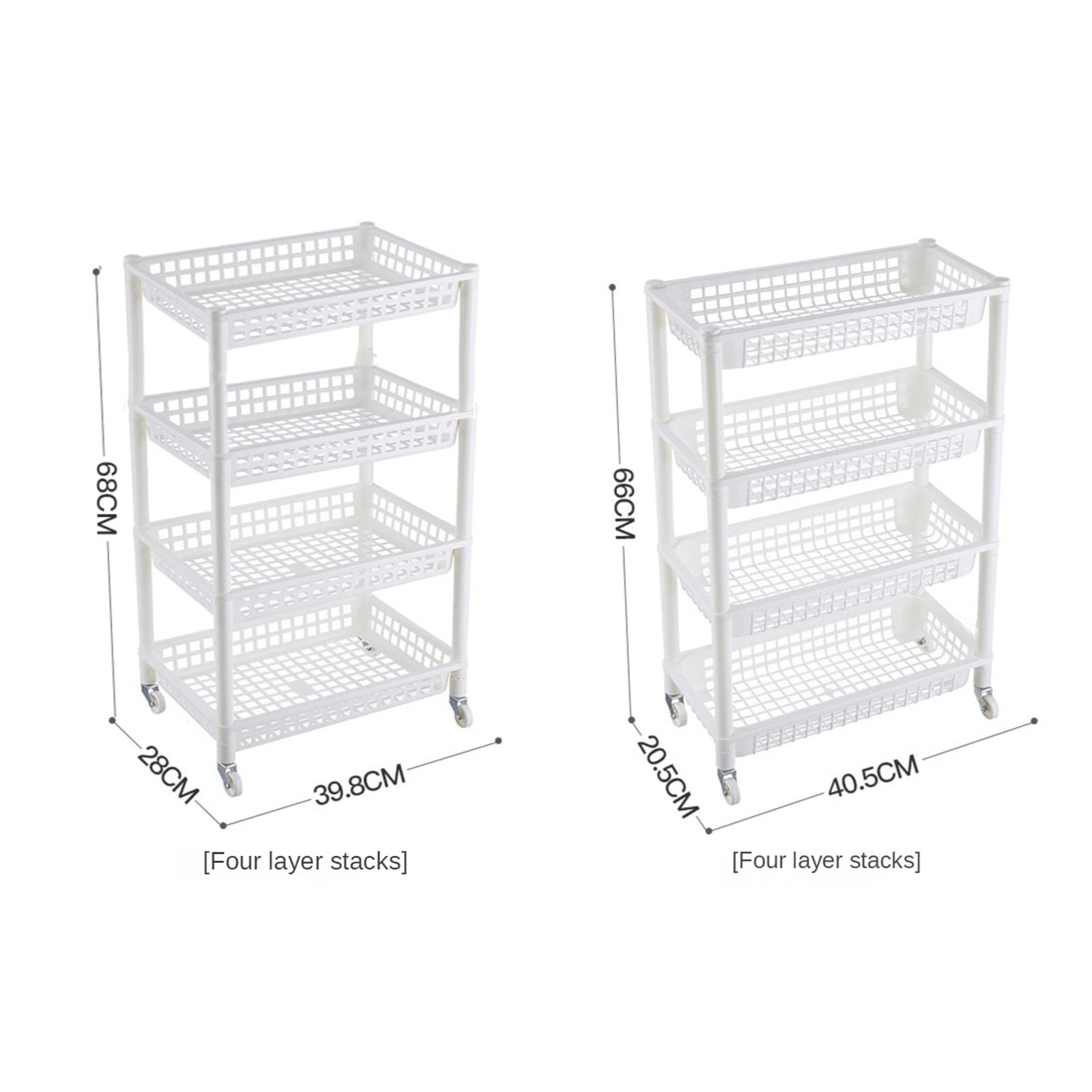 Estantes Carro de almacenamiento Estante de almacenamiento de baño de cocina de 4 capas con ruedas Carro extraíble Carro utilitario rodante Estante de plástico Estante de pie Carro de almacenamie