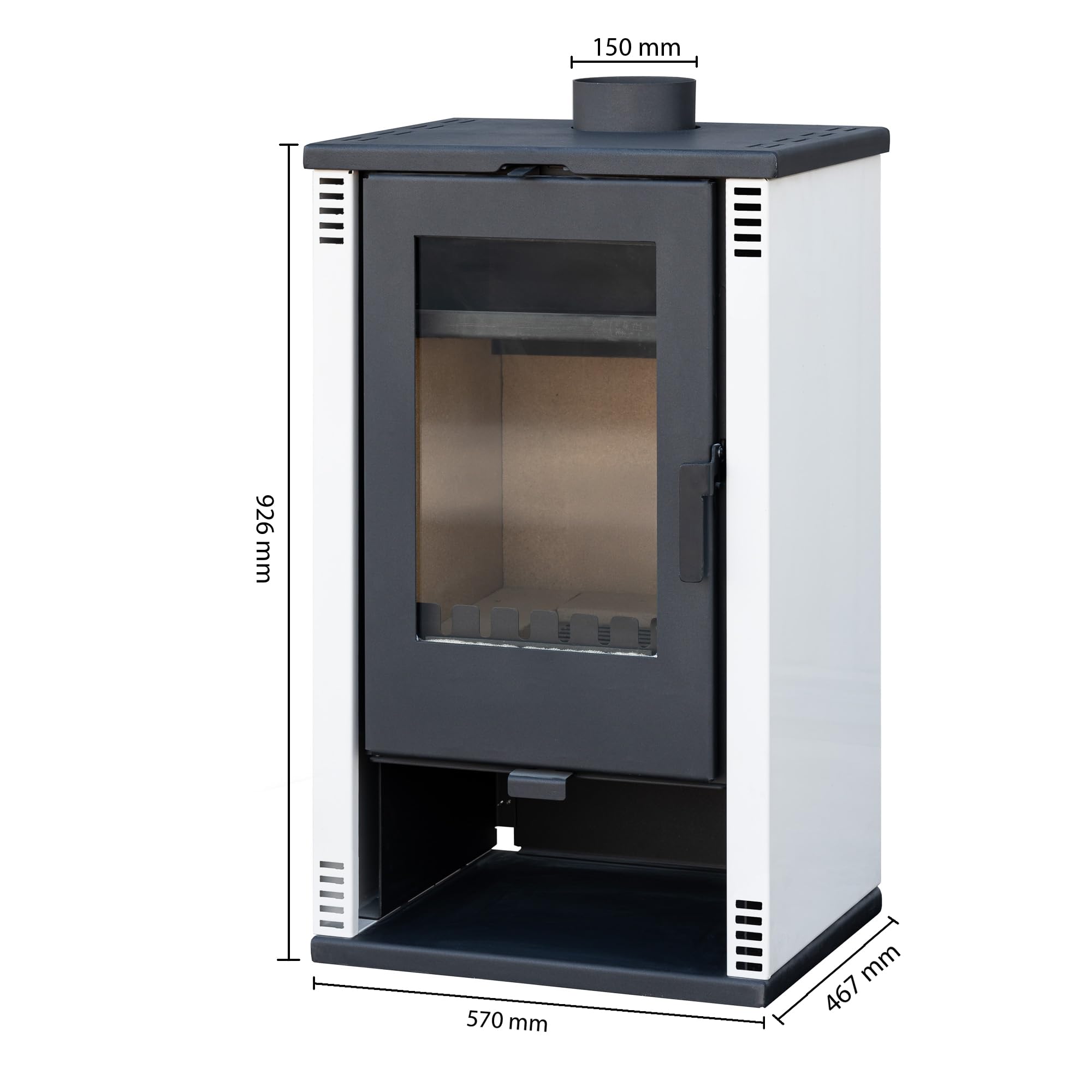Kaminofen holzofen ALAZ K10M Weiß 10 kW, Kamin Heizofen Dauerbrandofen Holzofen, Кaminholz Hüttenofen, Кaminfeuer, Briketts Kamin, Fireplace Wood