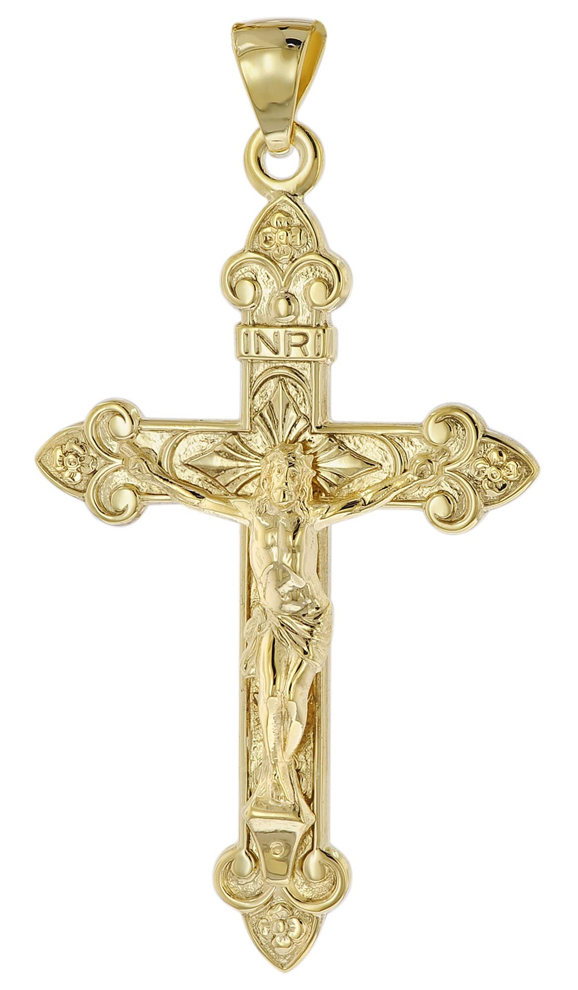 trendor Kreuz-Anhänger mit Korpus Gold 585 (14 Karat) 40 x 27 mm 51999 | zeitloser Halsschmuck für Herren, elegante Geschenkidee aus Echtgold,
