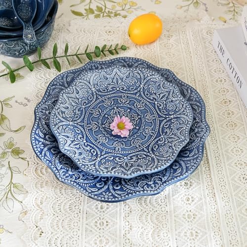 Sungmor Antique Baroque Style Stoneware Fine Dining Dishware Set, Sophisticated Ceramic Plates for Elegant Table Decor and Dining