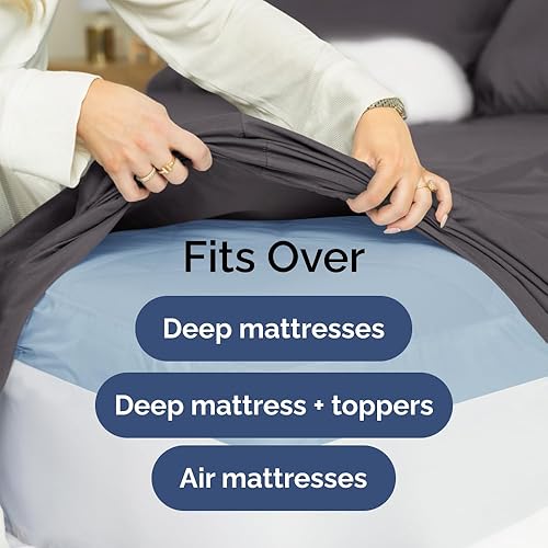 Miniatura 6 de Sábana bajera ajustable de algodón extra profunda de 400 hilos, tamaño matrimonial, sábana bajera individual de lujo para hotel, se adapta