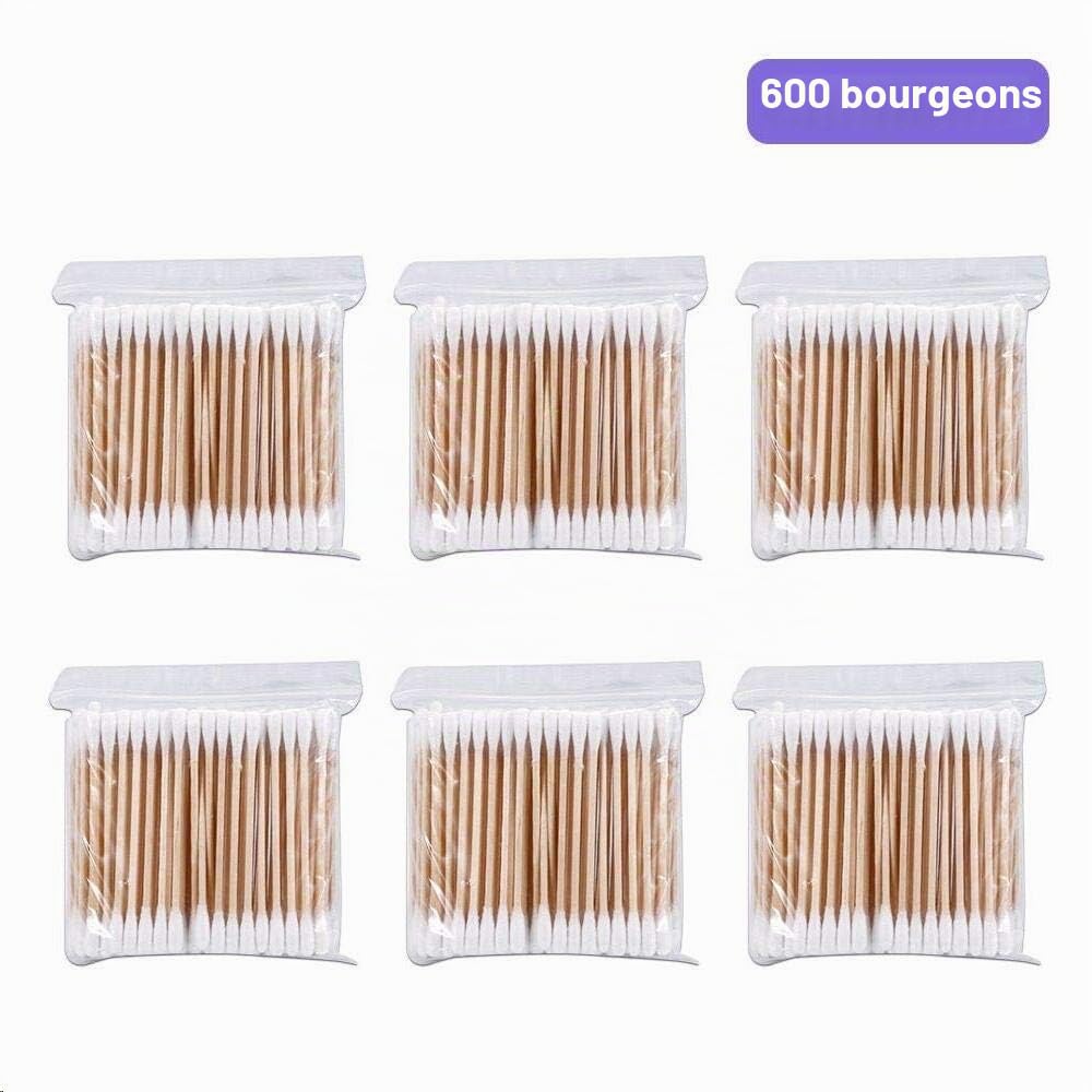 Coton Tiges 6 Paquets 600 Pièces Bourgeons de Coton en Bambou pour Outil de Nettoyage pour Soins de Nettoyage des Oreilles Soin des Blessures Outil Cosmétique Biodégradables Double Tête