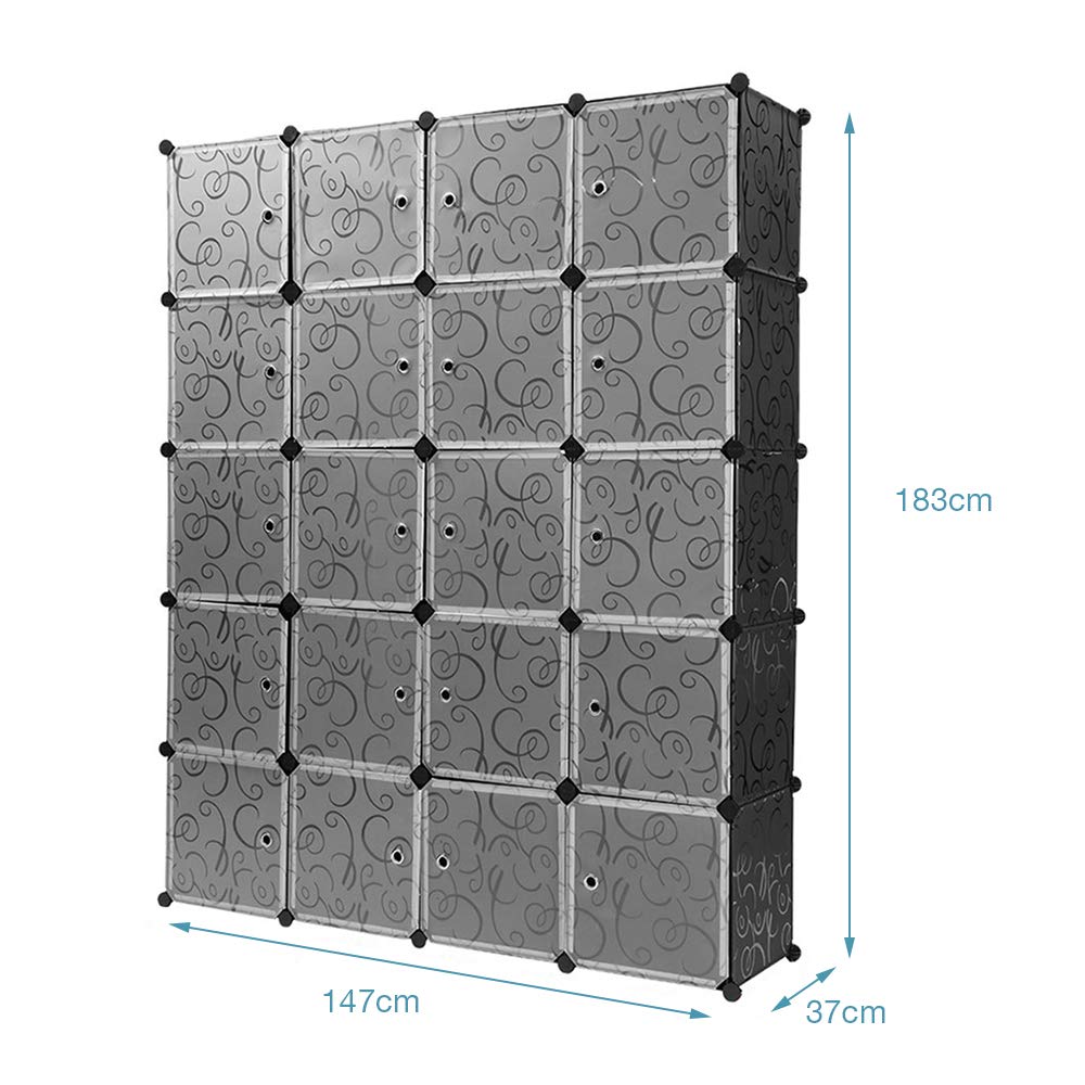 HUOLE 20 Cubos Organizadores para Almacenamiento con Puertas, Estantes de Plástico Apilables DIY, Multifuncionales, Modulares, Estantería de Armario para Libros, Ropa (5 Pisos con 20 Puertas)