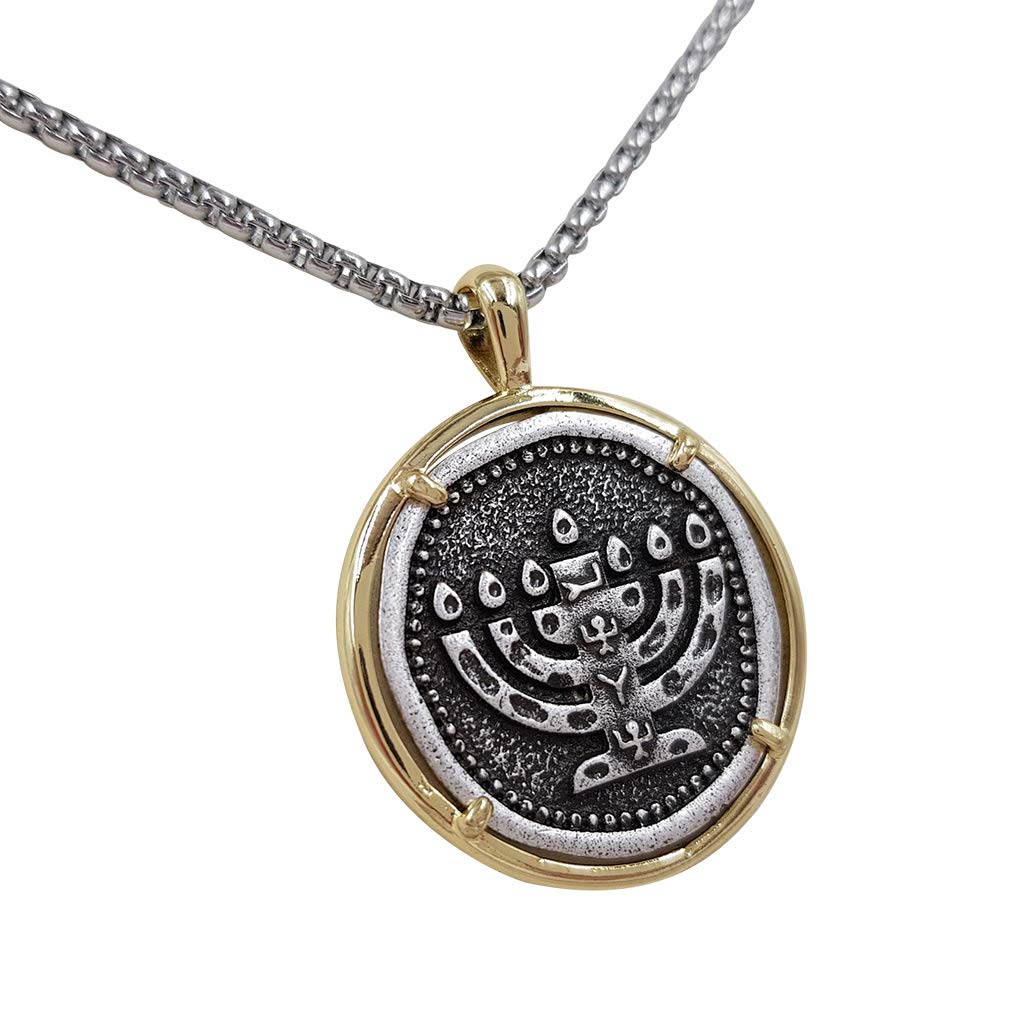 Mens Menorah Necklace 7 Branch Candle Holder Pendant Israel Judaica Gift Religious Jewelry