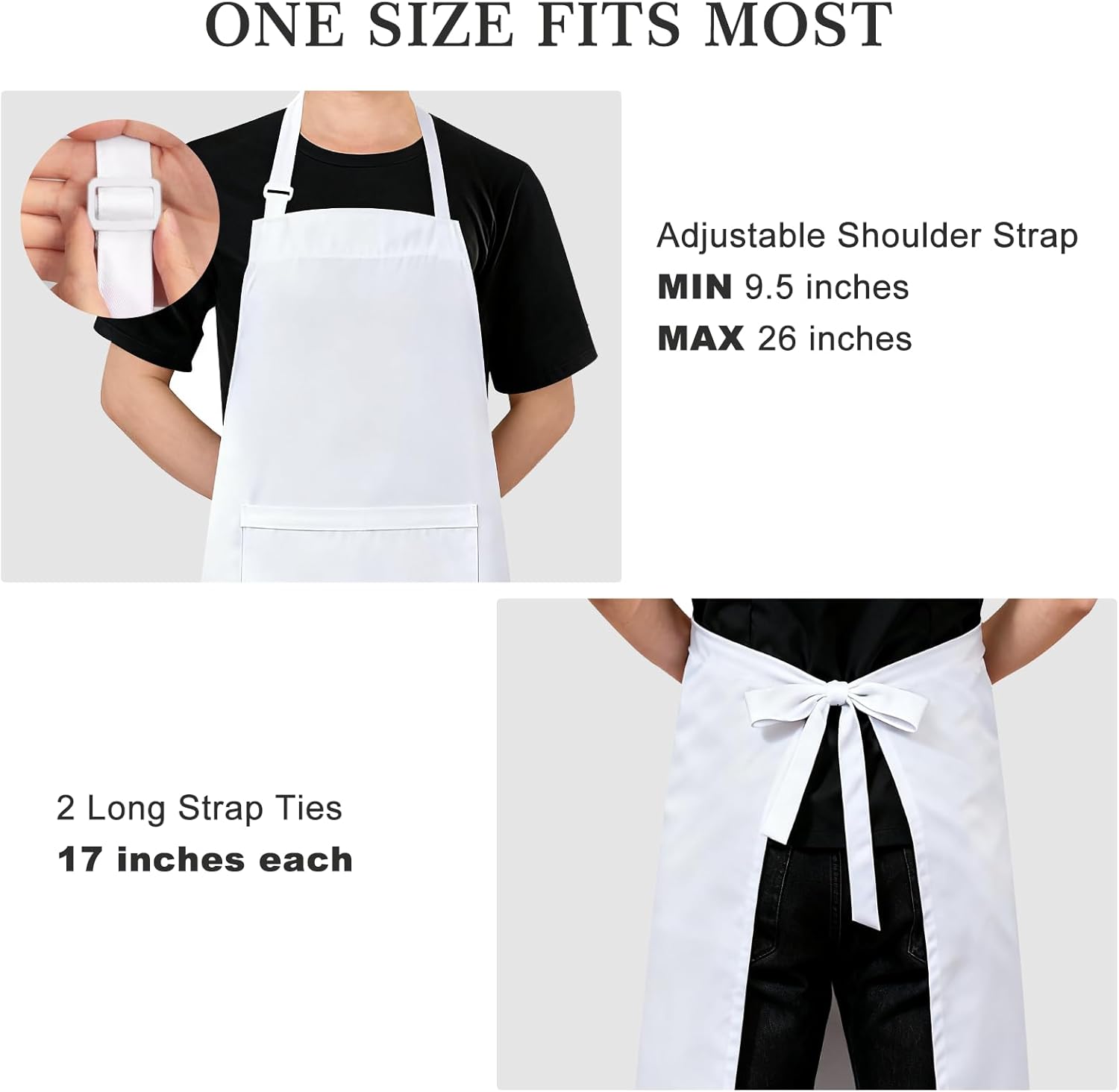 yotache Chef Apron and Hat Set, Chef Hat and Kitchen Apron Adult Adjustable White Baker Costume for Men and Women, 1 Set (33" L x 26" W) - Image 3