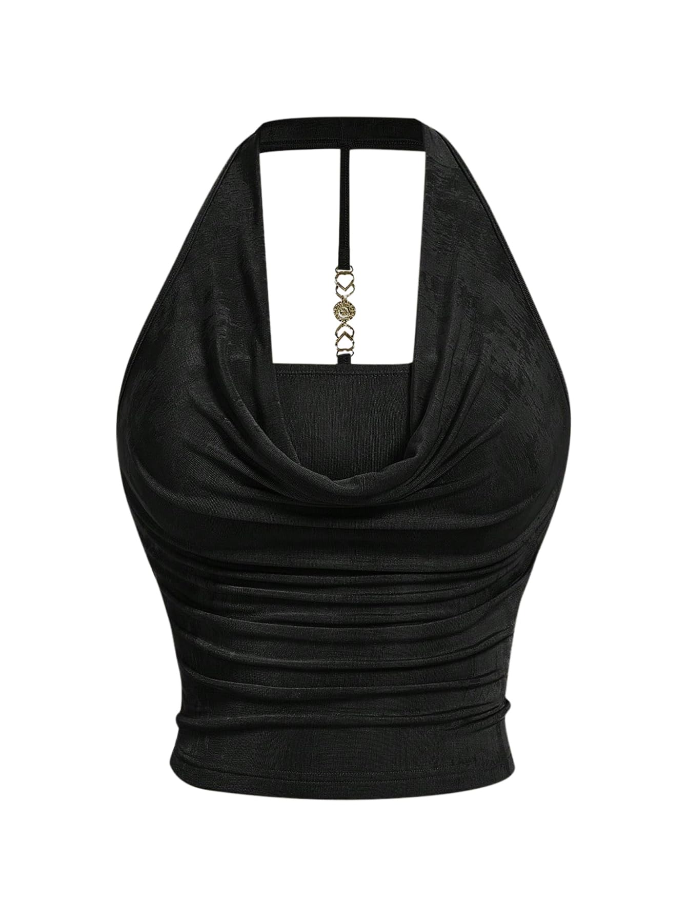 SOLY HUX Women's Plus Size Halter Draped Front Backless Tank Top Sleeveless Y2k Crop Tops: Large Plus Solid Black