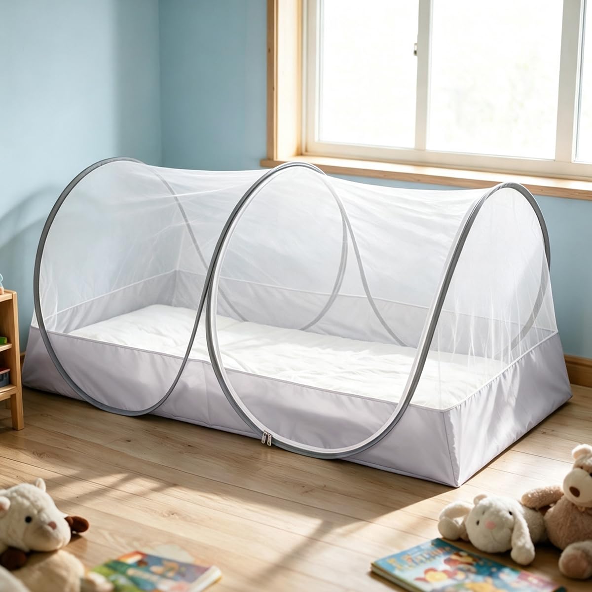 Akiky Moustiquaire pop-up pour lit, tente pliable pour lit d'adulte, lit de bébé, camping, voyage (gris)