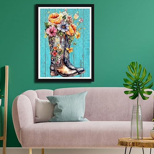 Miniatura 3 de Miairivy Diamonds - Pintura de diamantes para adultos, botas de vaquero de flores 5D, kit de arte de diamantes de taladro completo, juego de pintura