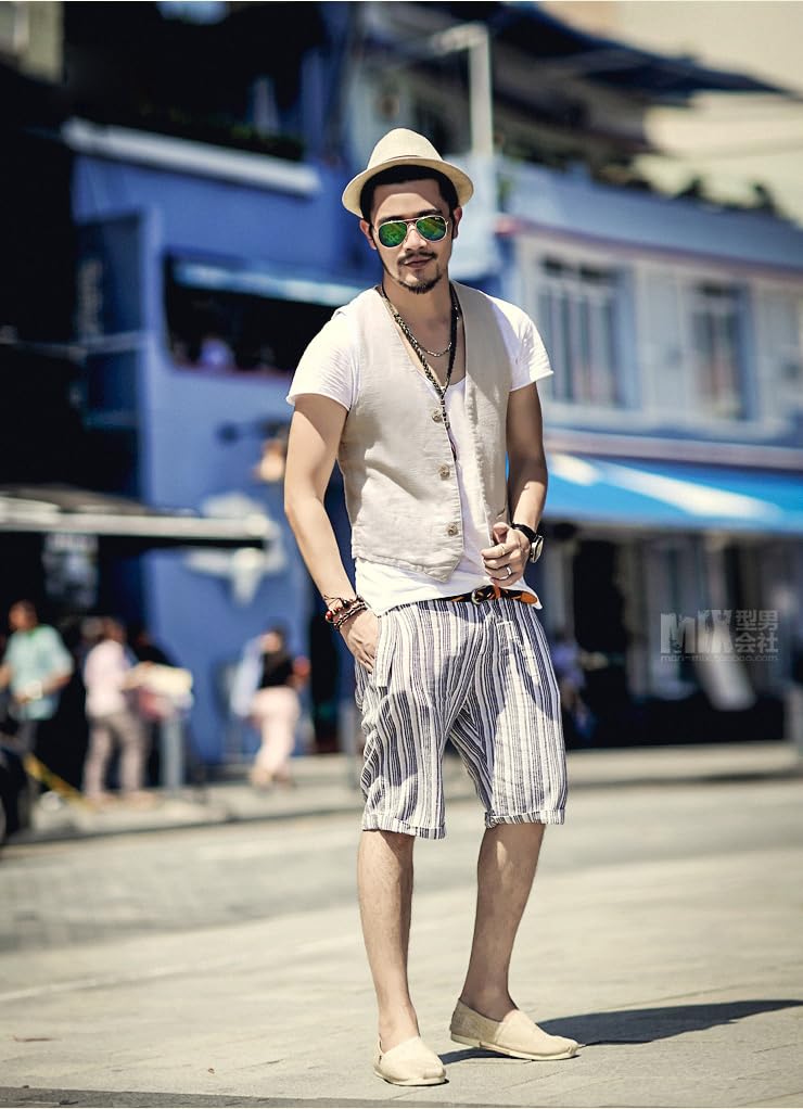 Gilet estivo in lino, da uomo, con scollo a V, alla moda, per feste, casual, vestibilità regolare