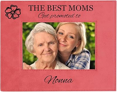 CustomGiftsNow The Best Moms Get Promoted to Nonna Pink Leatherette Wall Hanging/Tabletop 8x10 Landscape Horizontal Picture Group Family New Grandchild Baby Photo Frame