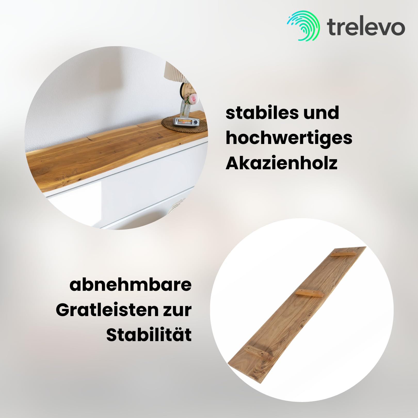 Holzplatte 120x30 cm, Akazienholz massiv 26mm, Tischplatte naturfarben, Baumkantenplatte für Regale und Rückenlehne Bank, einseitige Baumkante