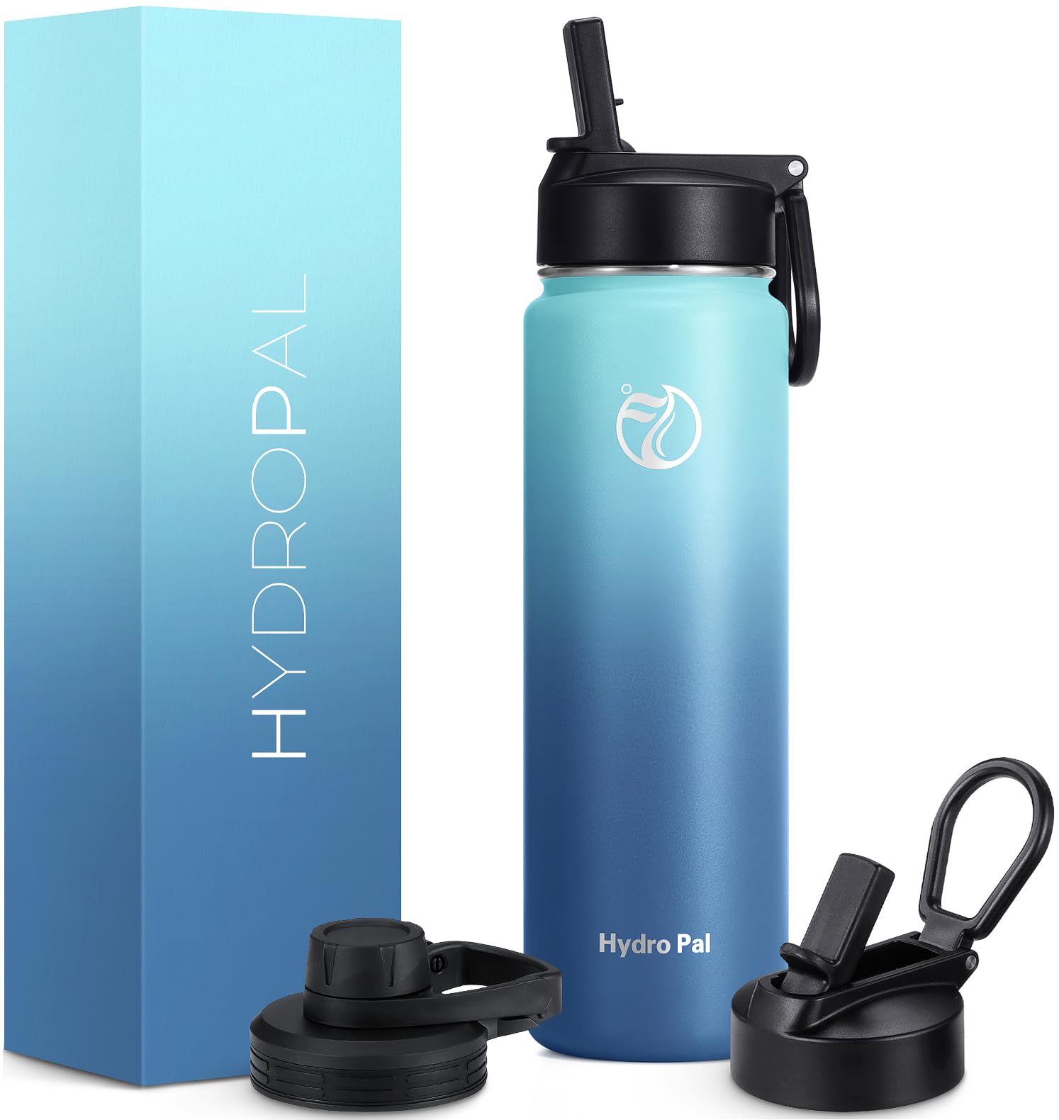 HydroPal Isolierflasche 750ml Edelstahl, BPA-frei, 24h kalt/12h heiß, auslaufsicher, Sport- & Trinkflasche mit Strohhalm & 2 Deckeln, spülmaschinenfest & rutschfest für Alltag & Sport