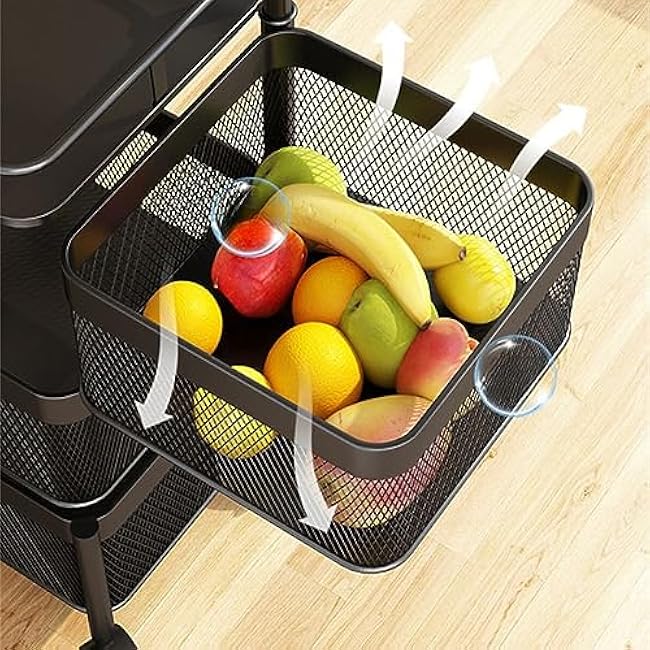 5-Tier Rolling Kitchen Cart, Multi-Layer Storage Rack on Wheels, Versatile nizer for Fruits, Vegetables, Snacks, Bathroom & Living Room - Black-Nd9N0EHg