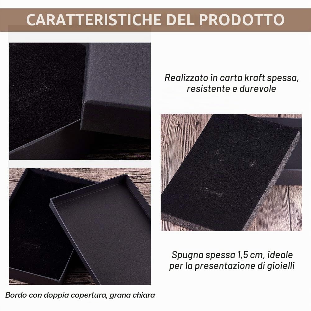 BENECREAT 6 Pack Confezione Regalo per Collana Nera 20x13x3cm Scatole per Gioielli in Cartone Rettangolari Scatola di Carta Kraft con Spugna per Collana, Orecchino