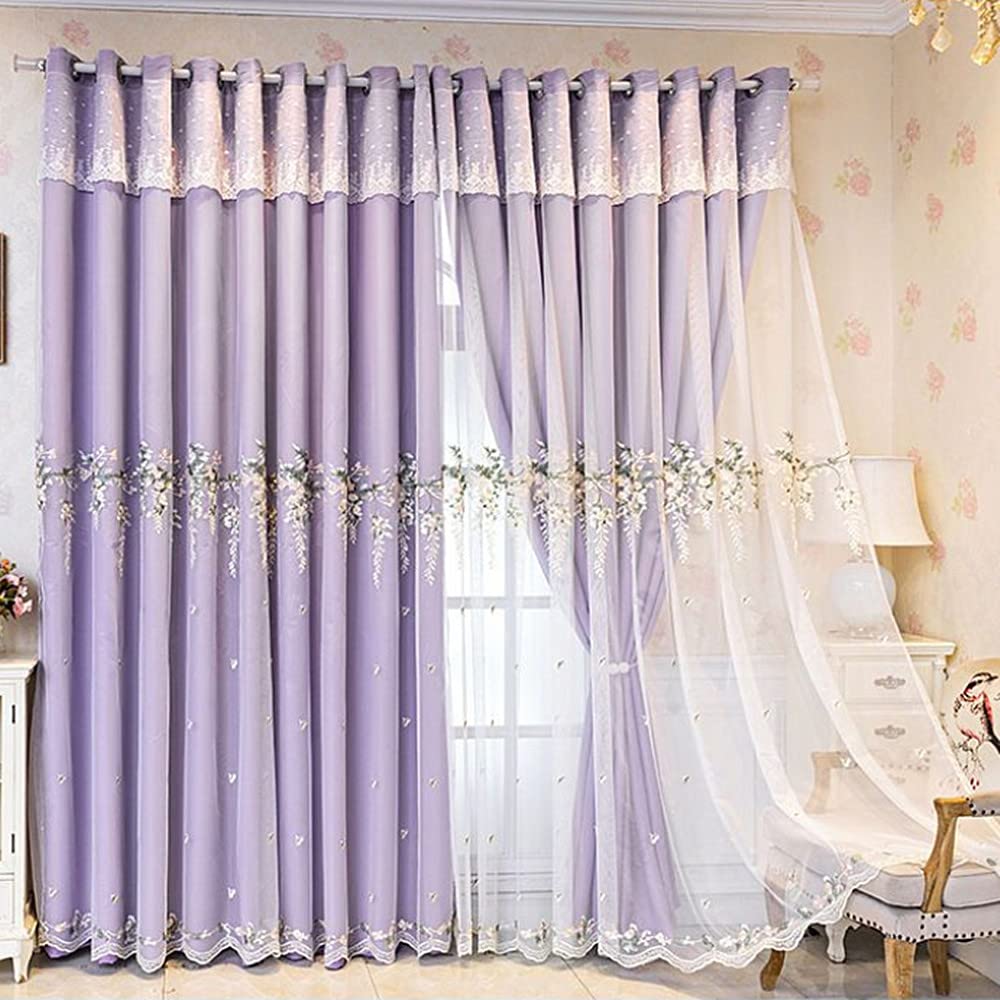 Rideaux de luxe double couche à motif floral brodé pour salon élégant