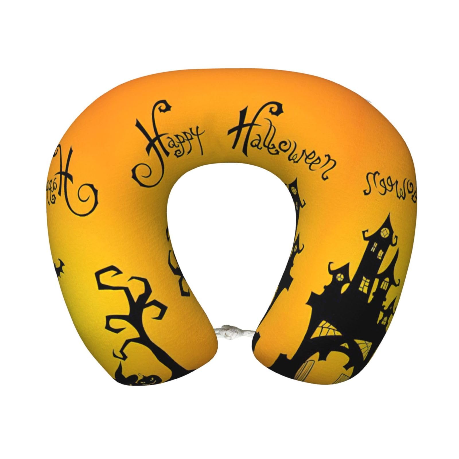 yagDAA Halloween Pumpkin Bat House Print U-Shape Travel Neck Pillows Memory Foam Neck Pillow For Airplane Car Office Sleeping Rest