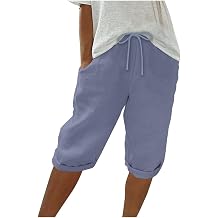 Aymnlox Bermuda Short Pants for Women Cotton Drawstring Knee Length Shorts with Pockets Casual Lightweight Summer Lounge Wear
