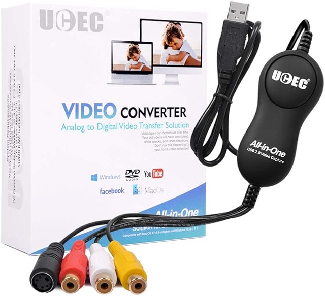 UCEC VHS to Digital Converter, All in One Video Capture USB 2.0 VHS VCR TV to DVD Converter for Mac OS X PC Windows 7 8 10, New Upgrade Edition