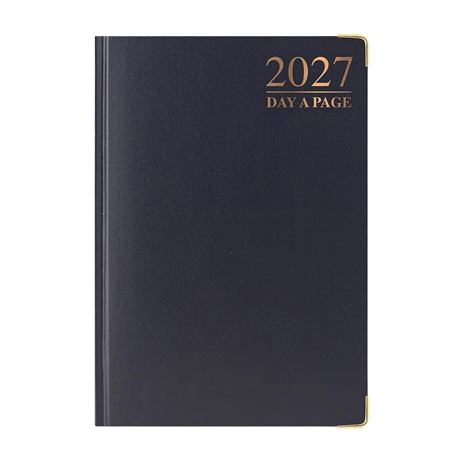 VIVAAS 2027 A4 A5 A6 Day A Page DAP And Week To View WTV Diary Padded Hardback Gilt Edge With Metal Corners For Student, Teacher, Home, Office, Business (A5 Day A Page, Black)