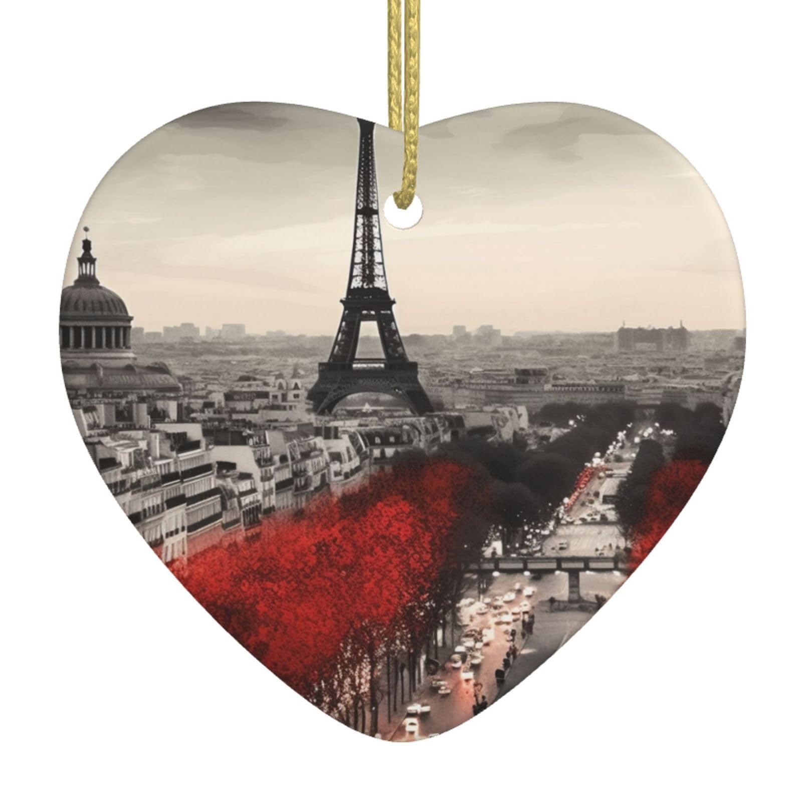 Ceramic Christmas Tree Hanging Ornaments with Gold Ropes Christmas Tree Decorations Heart Ceramic Paris Pendant Keepsake Decorations for Holiday Xmas Gift Ideas