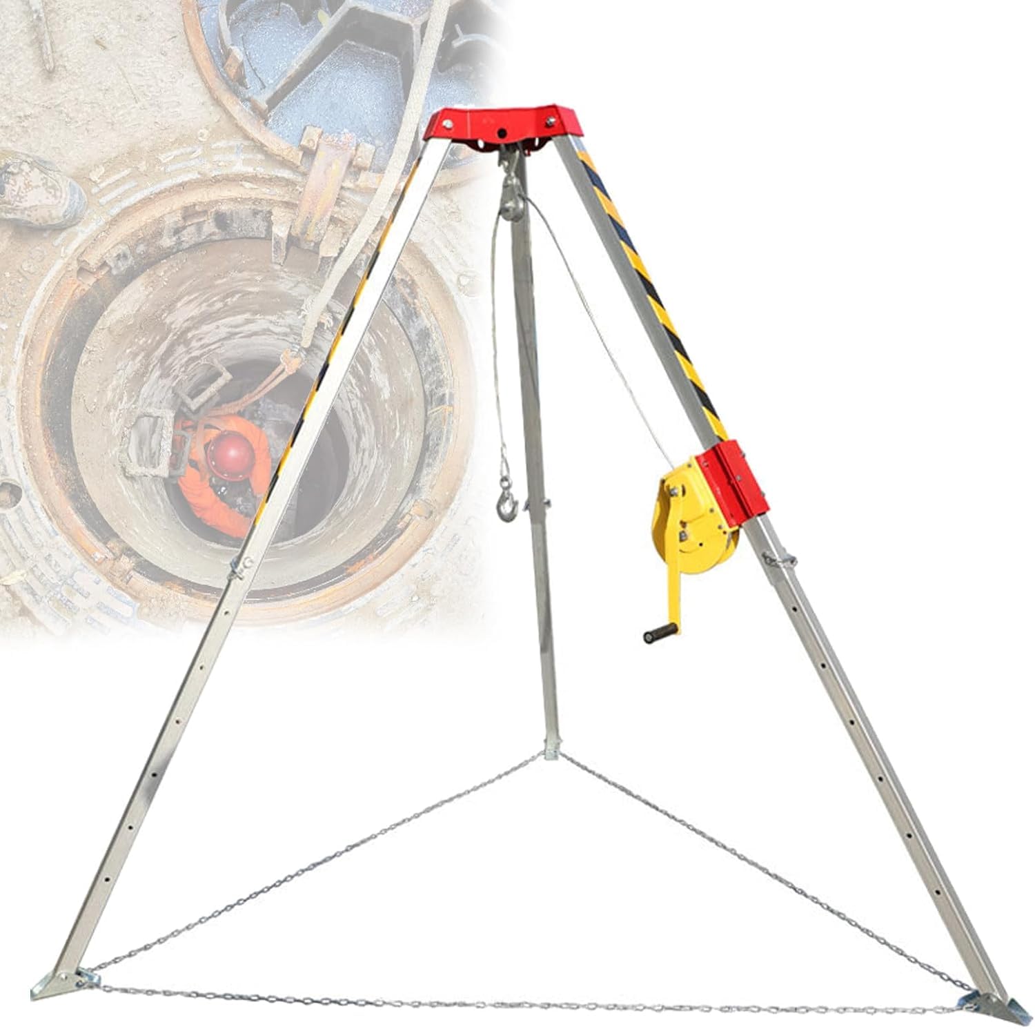 Treppiede di salvataggio per operazioni di altezza, botola e fogna, verricello da 816,5 kg con cavo metallico da 30 m, anticaduta e attrezzature di sollevamento