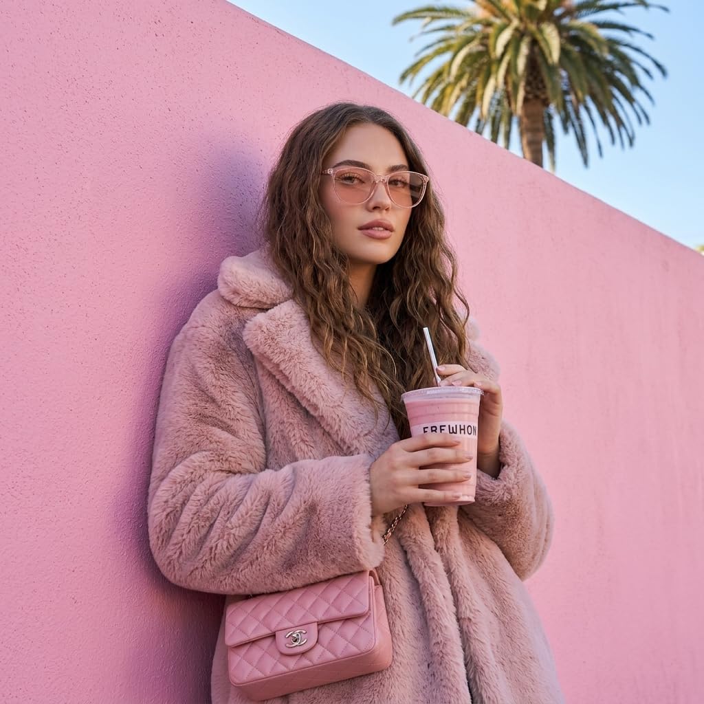 Indoor FL-Flex Fluorescent-41 Light Pink Tinted Blue Light Blocking Glasses Cat Eye Migraine Light Sensitivity Glasses Photophobia Fluorescent LED Glare Women AB3311(Pink Frame Light Rose Lens)