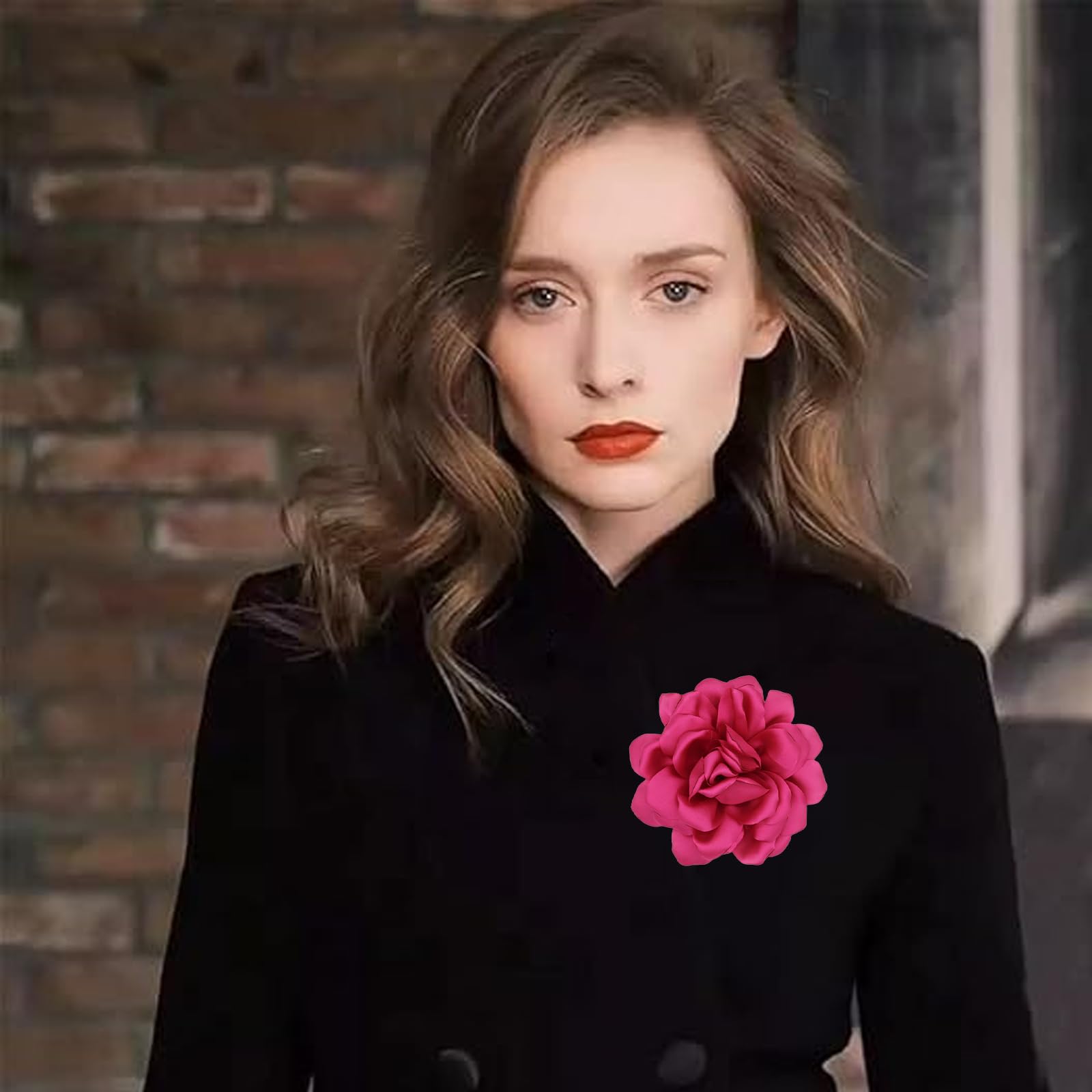 Lot de 3 broches en forme de fleur de rose en satin, 12 cm, couleur unie, fabriquée à la main, accessoire de costume (rouge, noir et blanc)