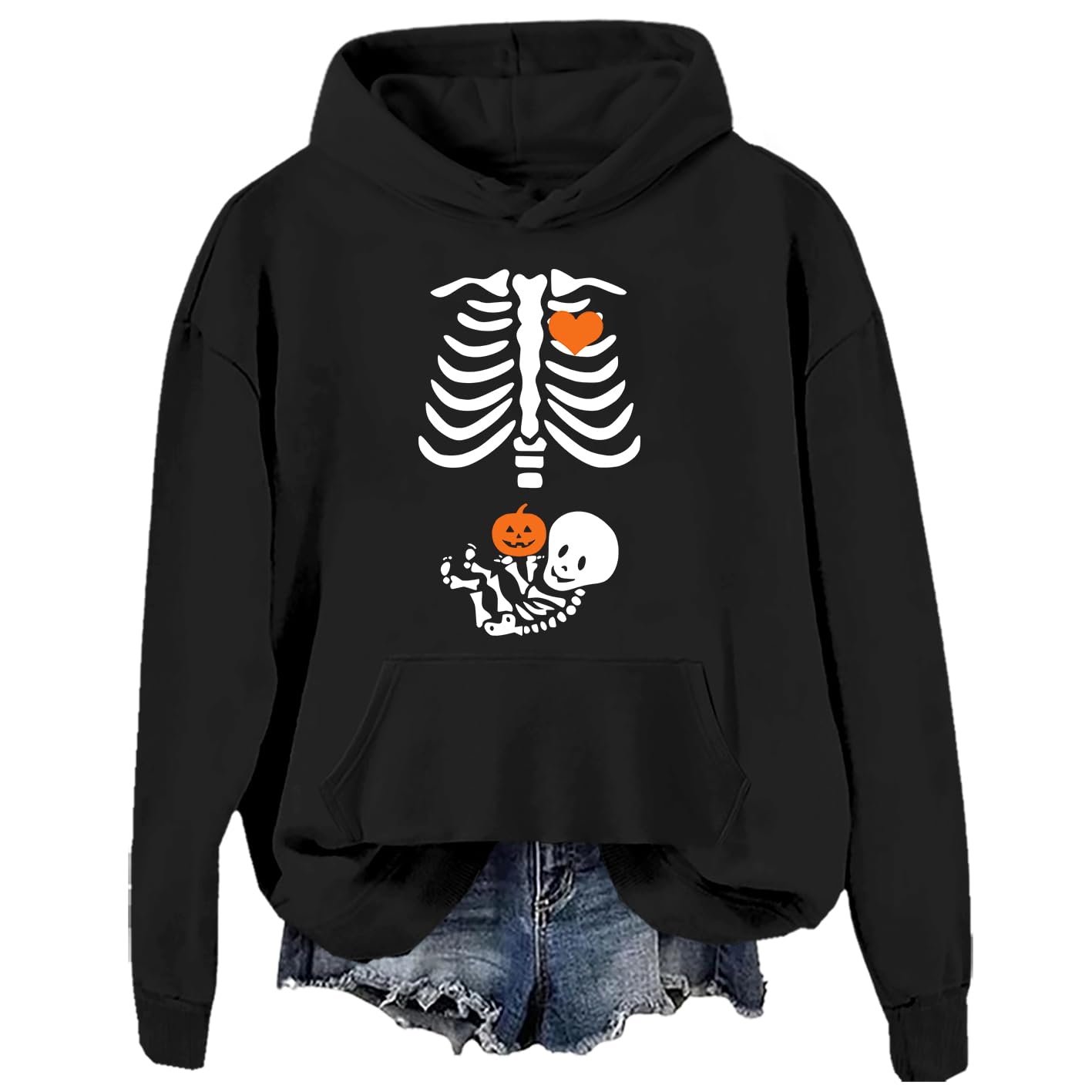 Sudadera de maternidad con diseño de esqueleto para Halloween, divertida sudadera con capucha para anuncio de embarazo