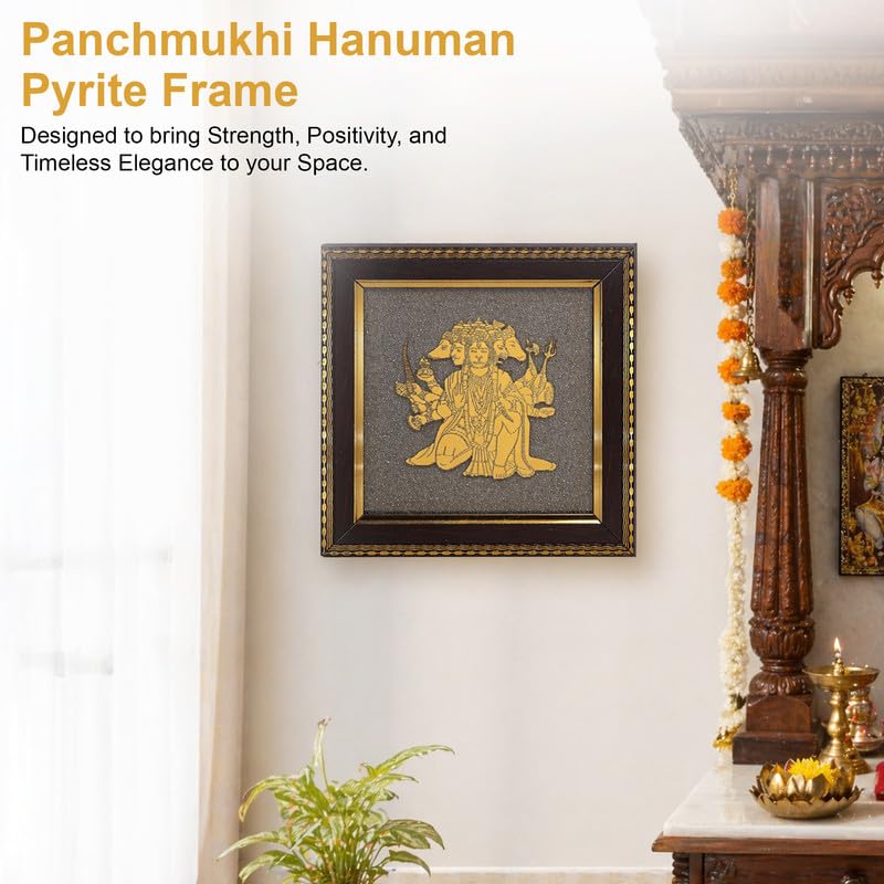 Image of Hanuman Ji Wall Frame for Protection & Strength, Gold Finish Spiritual Wall Decor for Home, Office & Vastu Placement