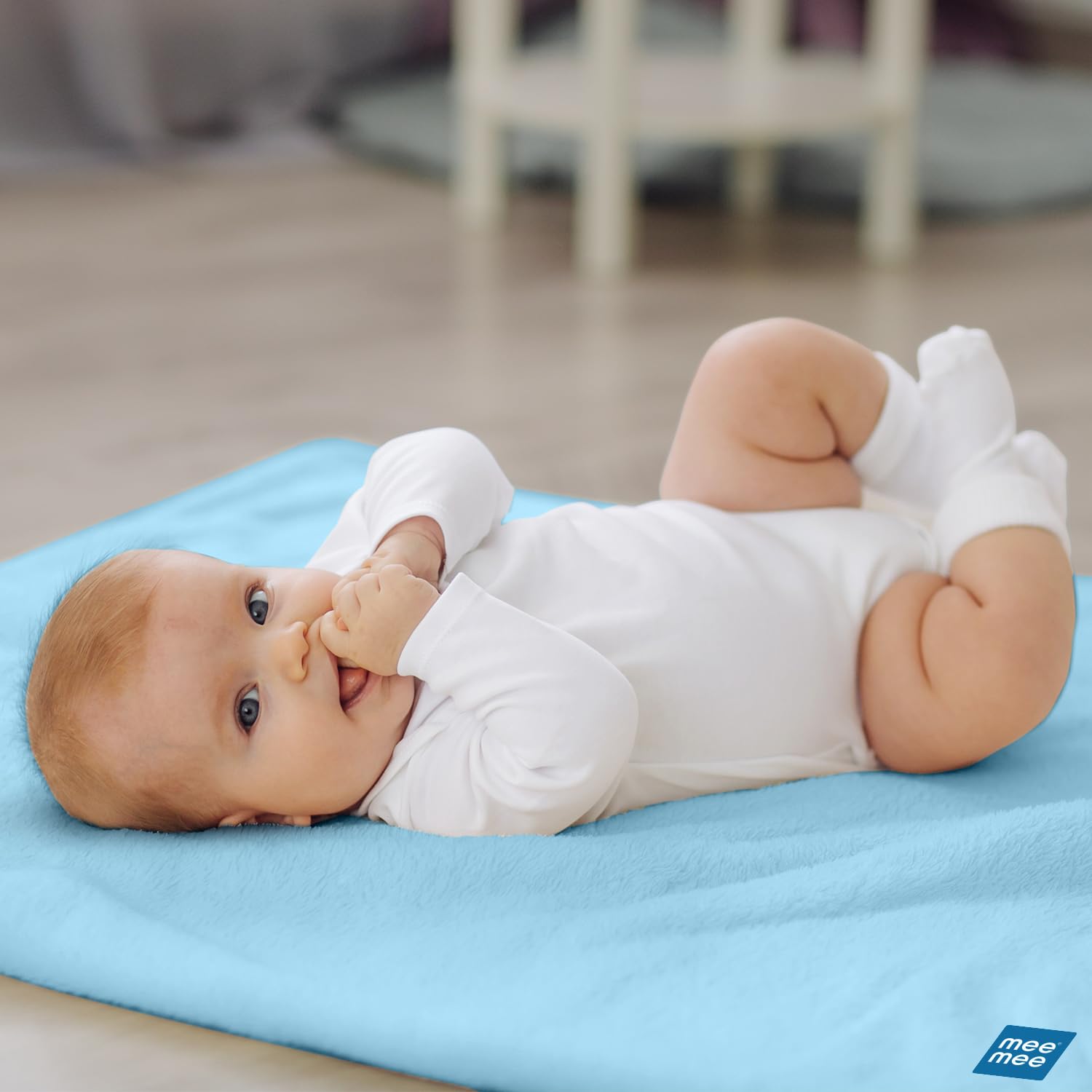 Mee Mee Instadry Cotton Bed Protector Mattress | Ultra-Absorbent Quick-Dry Sheet for Newborns, Soft & Breathable, Reusable Waterproof Cot Sheet for Toddlers, Skin-Friendly- 140x220cm (Blue) - Image 2 thumbnail