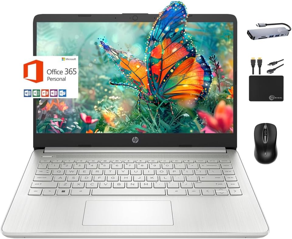 HP 14 Laptop, 14" HD Micro-Edge Display, Intel Pentium Processor, 16GB RAM, 512GB SSD, Windows 11, Silver