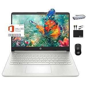 HP 14 Laptop portátil delgado 2024, pantalla HD de microborde, procesador Intel Quad-Core Pentium, 16 GB de RAM, 1 TB SSD Wi-Fi, cámara web, carga rápida, MS 365 de 1 año, batería larga, Win 11 +