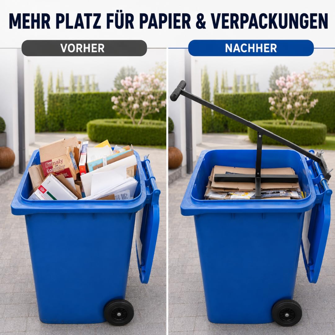 Müllpresse für Mülltonne – Höhenverstellbare Mülltonnenpresse & Abfallpresse für Restmüll, Papiertonne & Kartonagen | Stabile Müllverdichter-Presse mit verstellbarem Griff – Bin Trash Compactor