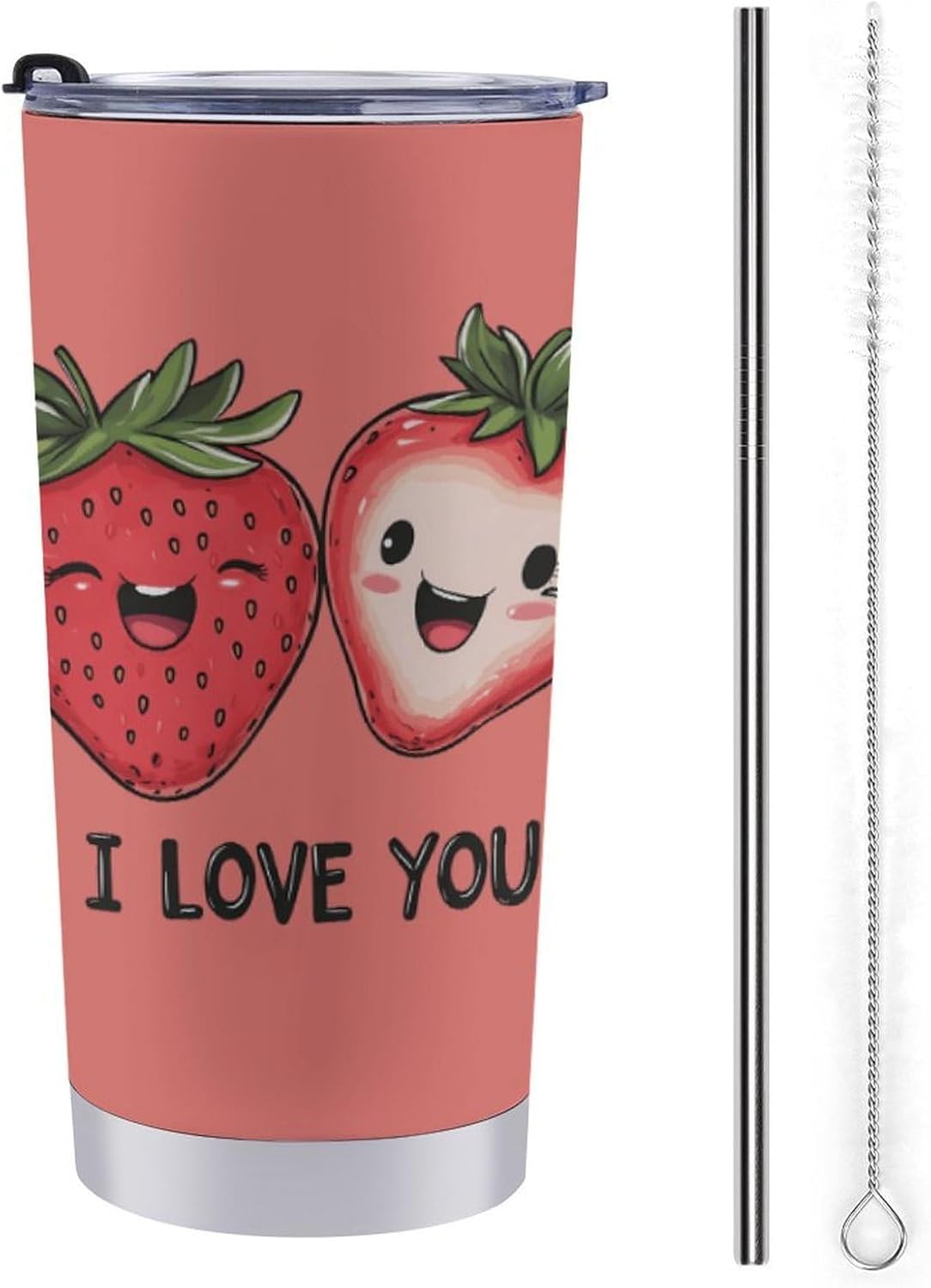 Strawberry I LOVE YOU Travel Coffee Mug Stainless Steel Insulated Tumbler Water Bottle Tea Cup for Home Office