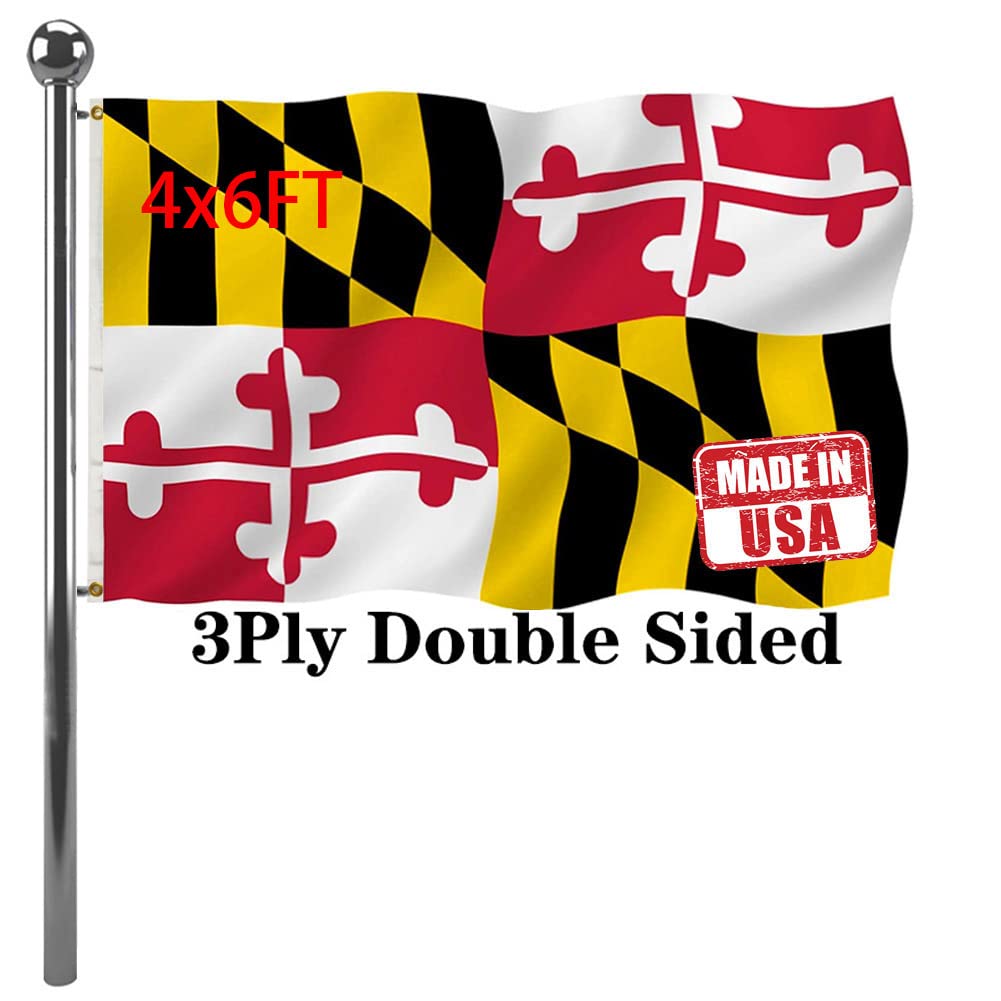 Double Sided Maryland Sates Flags 4x6 Outdoor- Vivid Colors 3Ply MD Maryland Flags Banners- Heavy Duty 100% Polyester with 2 Brass Grommets