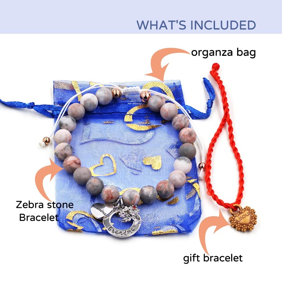 Image of Uloveido Grandma Bracelet for Nana - Gem Semi Precious Gemstone Beaded Bracelet Adjustable Mothers Day Gifts for Grandma from Granddaughter