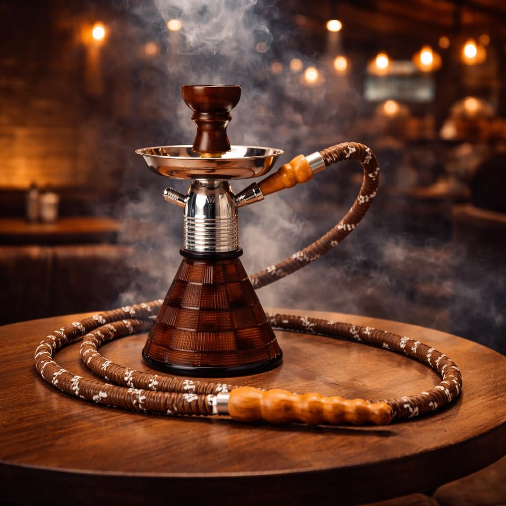 MYA Petite Glass Hookah, Designer Aluminum 9 Inch, Iron Set for Heavy Smoke, Perfect for Party (Brown)-image-45