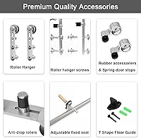 Vista 52 de TSMST Kit de herrajes para puerta corrediza de granero de 6 pies, riel de acero inoxidable de servicio pesado resistente con montaje superior