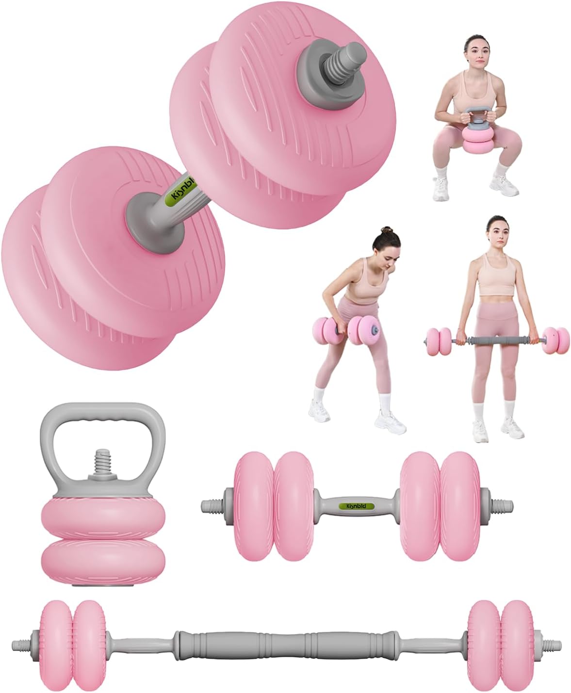 kisnbld Adjustable Dumbbell Set, 13/18/22/35LBS SoftShell Weight Set with Connector 4-IN-1 Dumbbell Set Used as to Barbell & Kettlebell for Home Gym, Fitness Exercise for Men Women Beginners