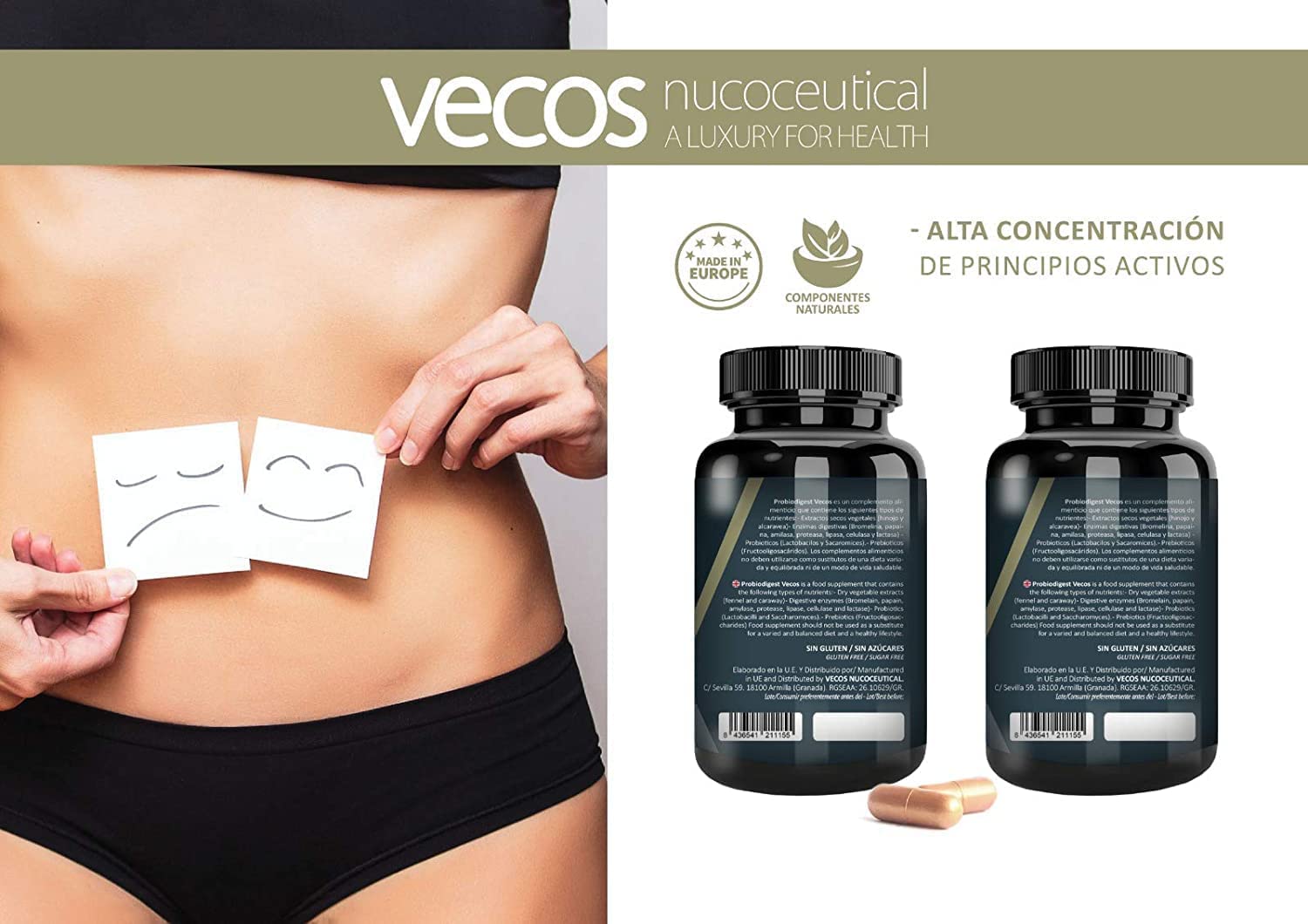 Enzimas Digestivas con Probioticos con Alta Concentración de Papaína, Bromelina y Digezyme | Probioticos y Prebioticos Intestinales para Mejorar la Digestión | Apto VEGANOS | 120 Cápsulas