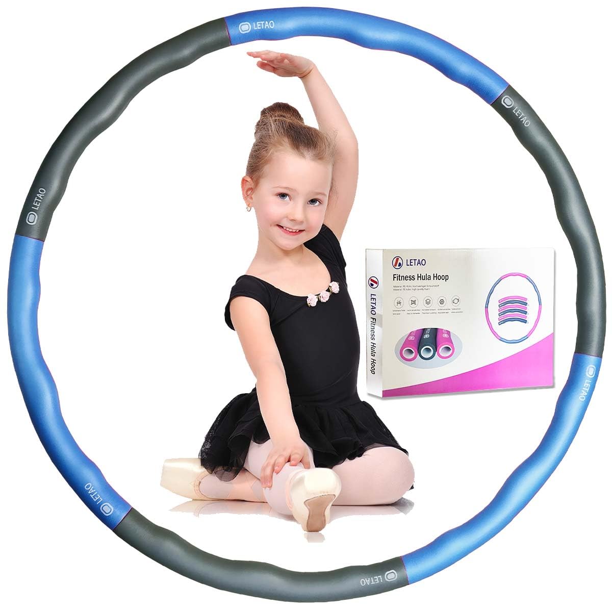 LETAO Fitness Hoop for Kids Ages 3-8 | Blue-Gray Fitness Hoop for Kids, can be dismantled, Including Electronic Instructions