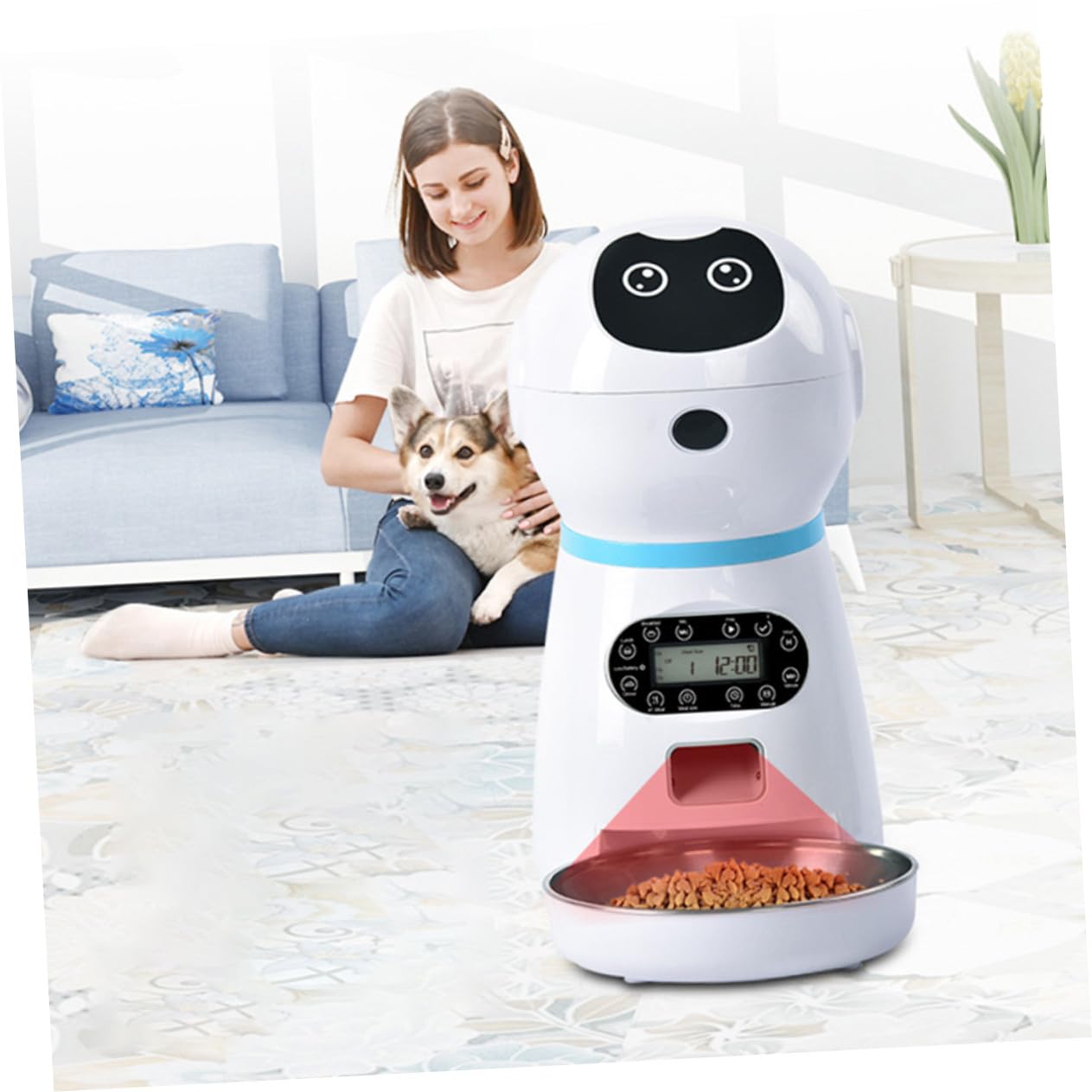 SUPVOX Comedero Automático Inteligente para Mascotas con Temporizador Digital, Acero Inoxidable 3.5l, para Gatos y Perros, Alimentación Programada En Casa y Tienda