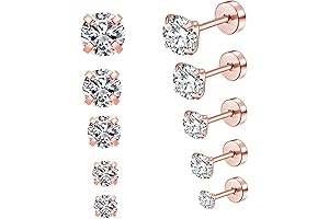 5 Pack Rose Gold Cartilage Stud Earrings