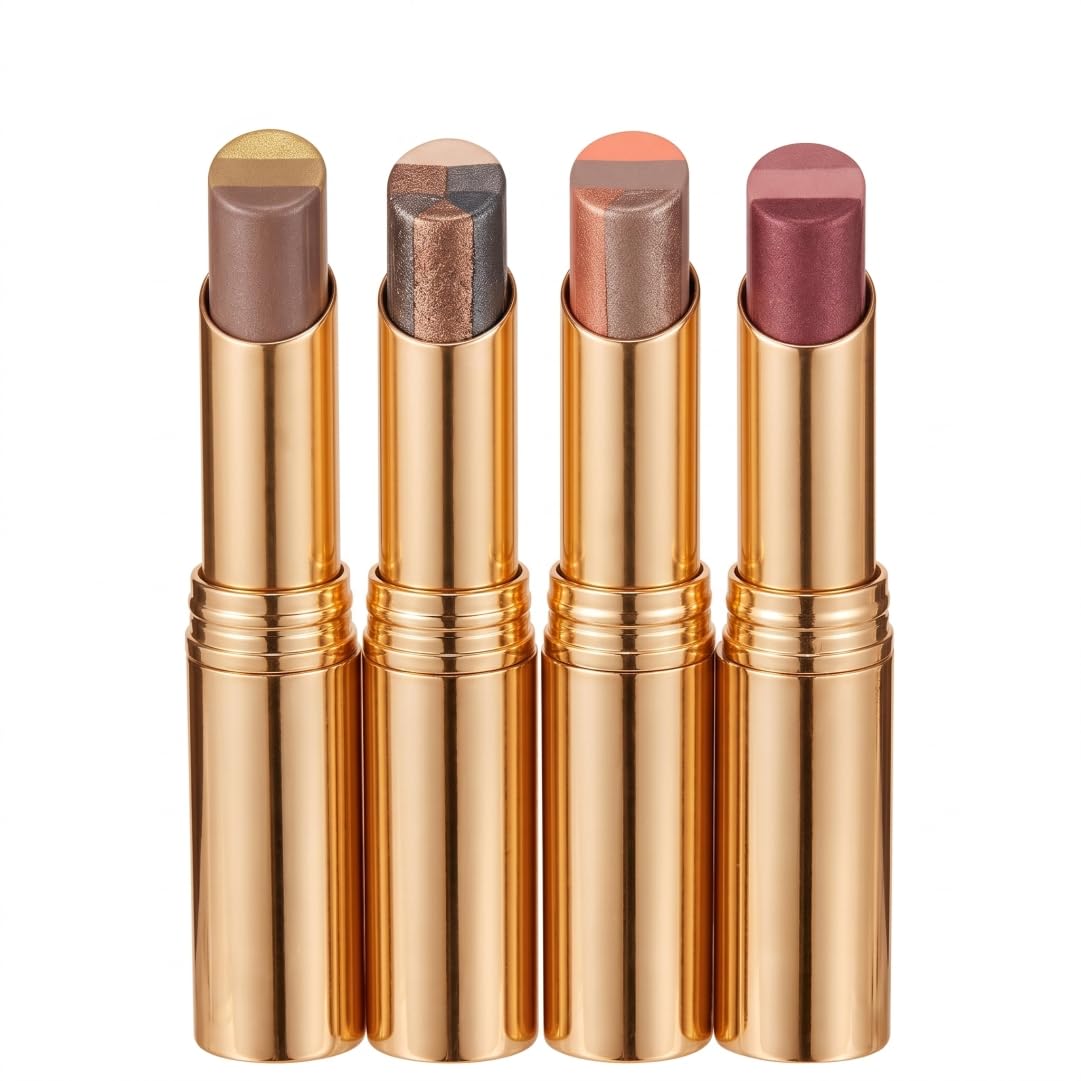 4-pack 3 Color Eyeshadow Stick, Cream Eyeshadow Stick For Easy Eye Makeup, Matte Earth Tone, Pearlescent, Shimmery Brownish Orange, Rose