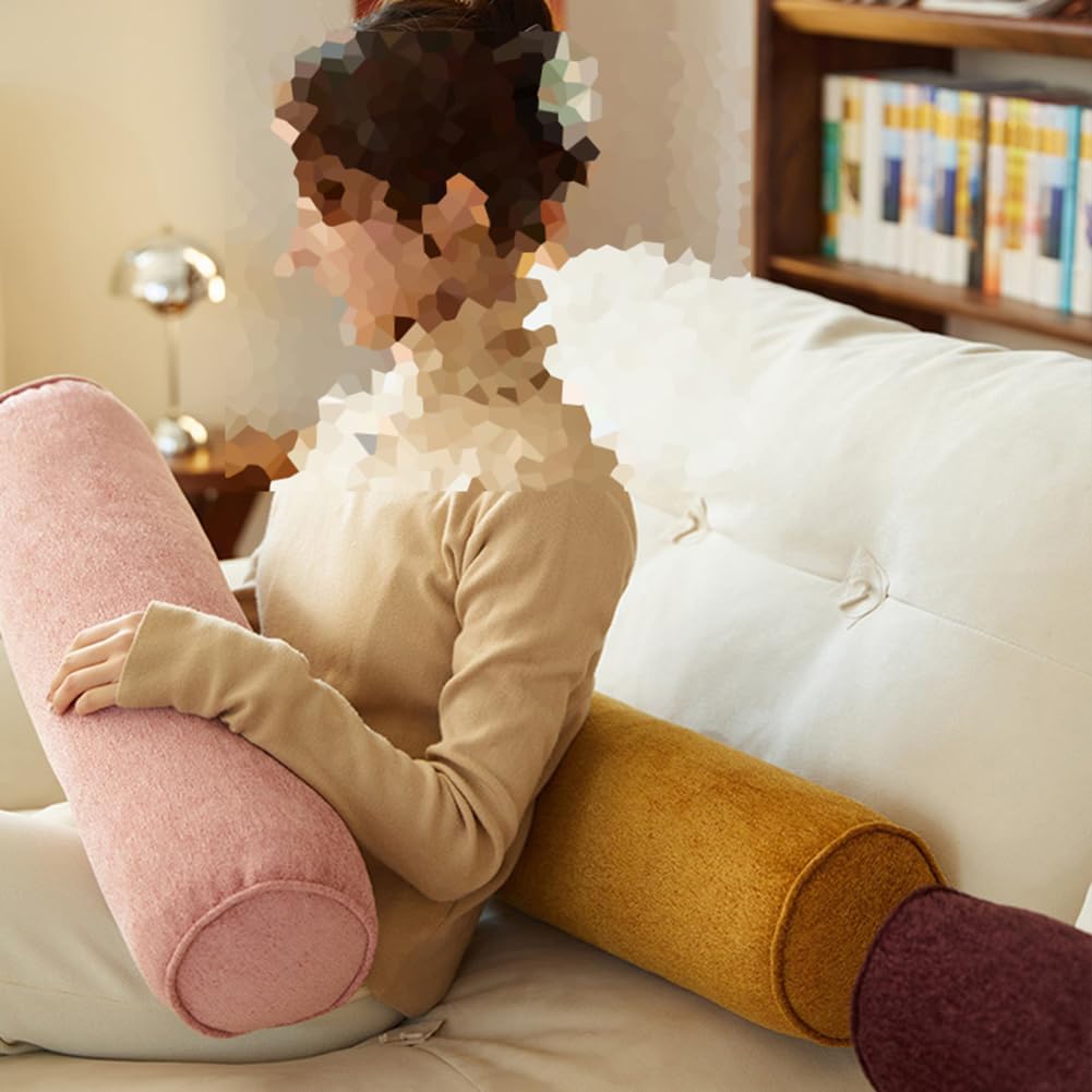 Multifunctional Round Roll Pillow Sofa Lumbar Long Bolster Pillow Bed Cervical Neck Roll Pillow for Legs Sleeping (Dark Yellow, 18×50cm/7.09"×19.7")