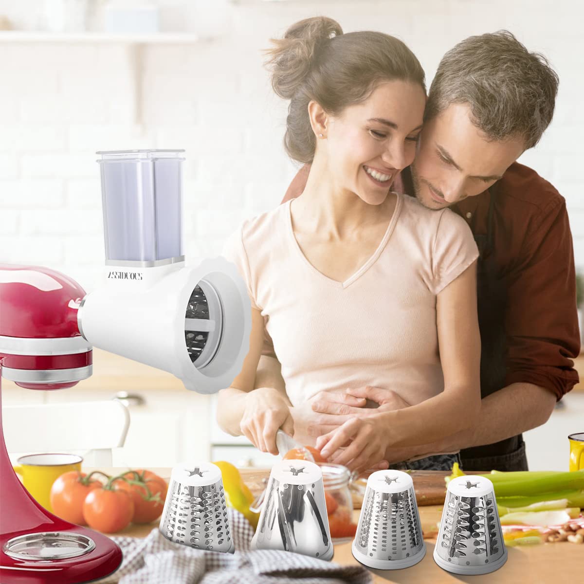 Accessoire de Trancheuse de légumes pour KitchenAid Robot Pâtissier, accessoires pour hachoir, râpe à fromage, coupe-tout, coupe-fruits, Vegetable Slicer，Ajout pour saladier
