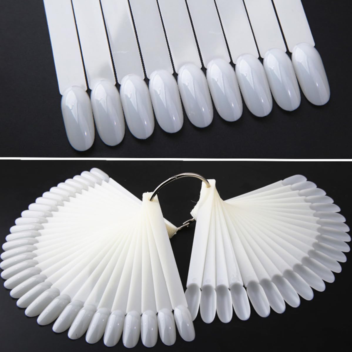 Zerodeko 2 Sets Fan-shaped Nail Color Display Chart with 50pcs Pointed Pvc Nail Tips Accurate Coloring Convenient for Practicing Art Painting at Home or Salon