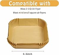 Vista 2 de Mini Forros para Freidora de Aire Desechables para la Mayoría de las Freidoras de Aire Pequeñas de 2-5 Qt, 100 Piezas de Papel Pergamino Pequeño