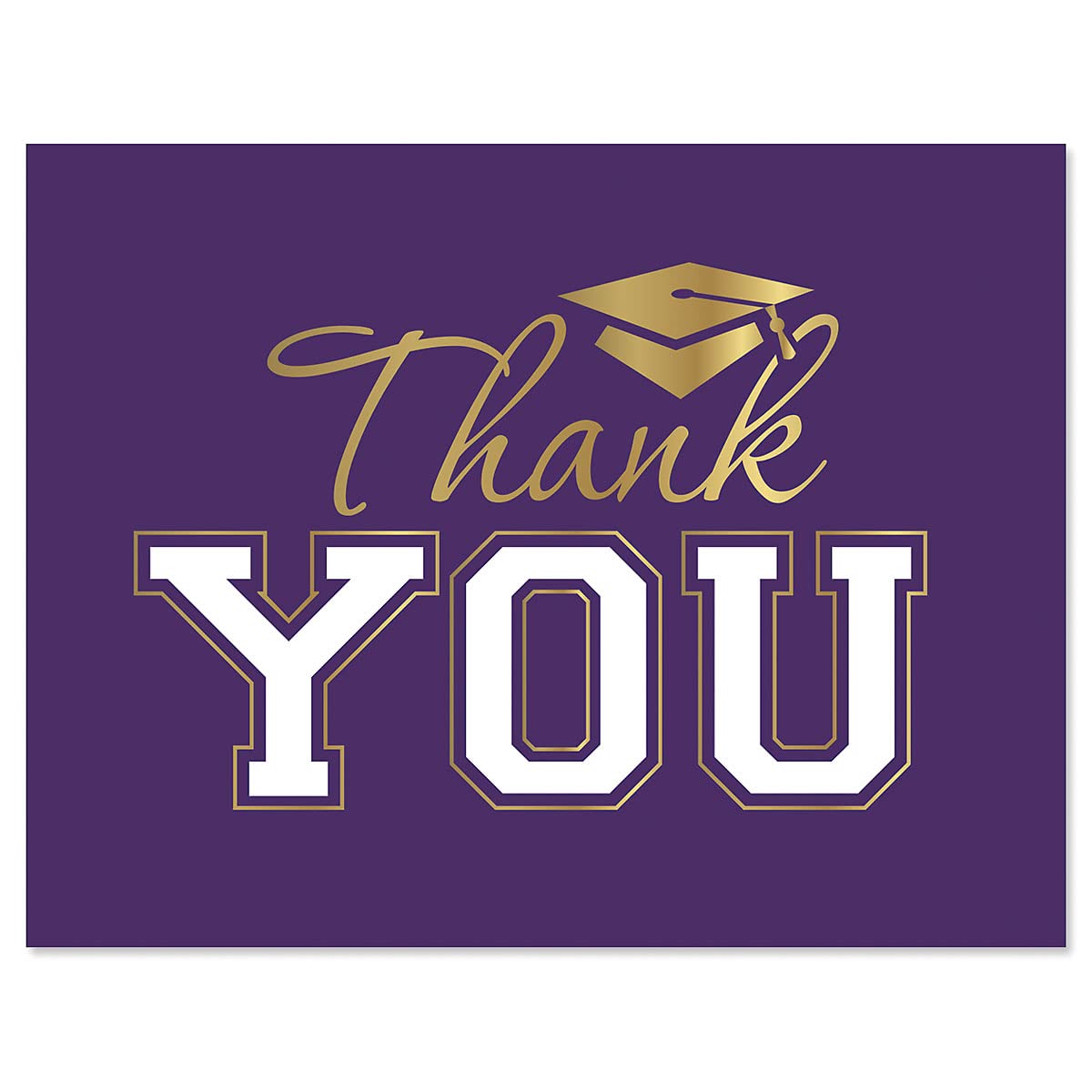 Current School Colors Graduation Thank You Card Bulk Value Pack-Set of 40 Violet & Gold Foiled Grad Cards & White Envelopes, Blank Inside for a