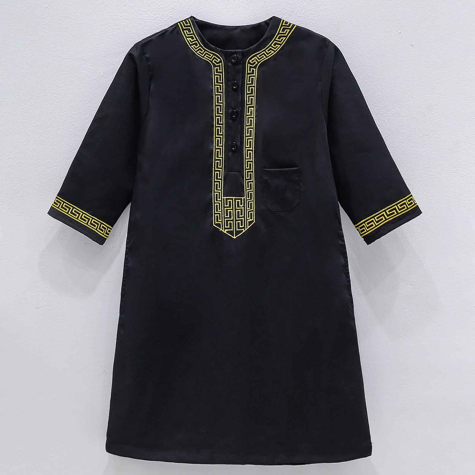 Maglietta a maniche lunghe per ragazzi, costume nazionale musulmano, abito ricamato per adolescenti, abiti arabi per bambini